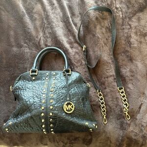Michael Kors Uptown Astor Gold Studded Black Leather Bag